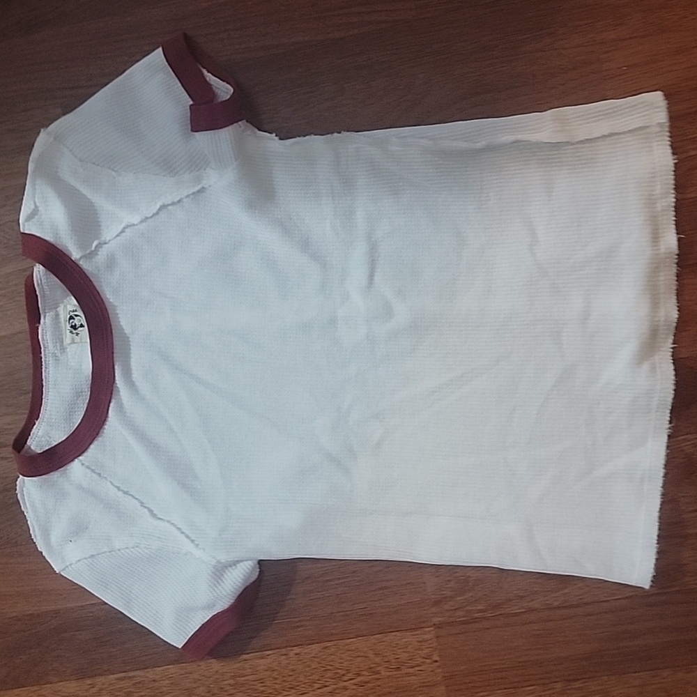 Free People We The Free Riggs Ringer Tee White And  Maroon Size Sm Like New